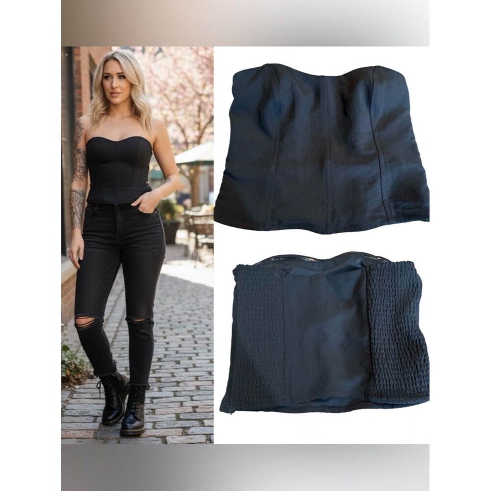Abercrombie & Fitch Black Strapless Boned Corset Tube Top Size Medium Y2K